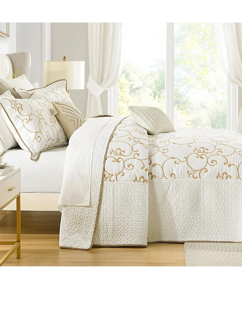 100% Cotton Oversized Bedspread Quilt Coverlet Set, 128x120
